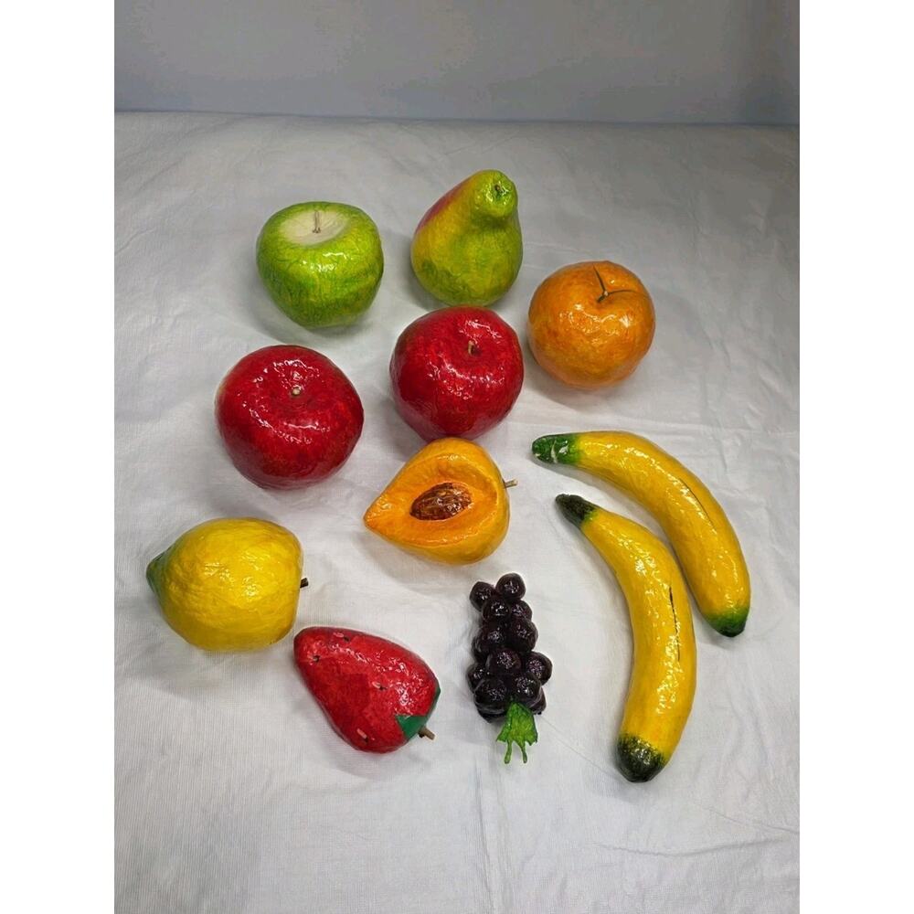 Vintage Paper Mache Fruit Decorative Folk Art Hand Crafted Apple Grapes 11 pc - Picture 2 of 15